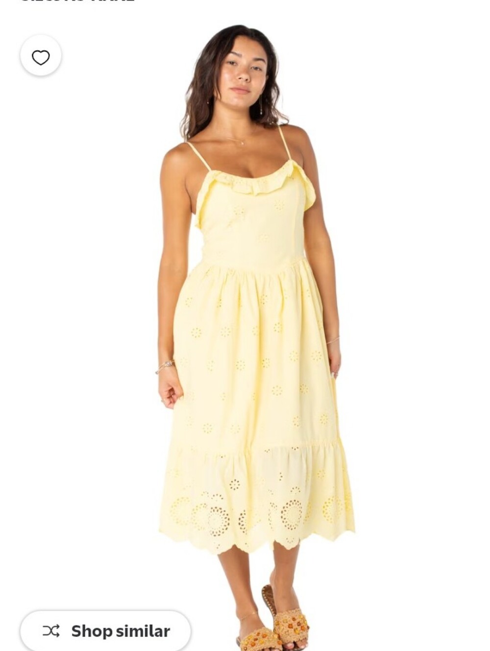 Celebrity Pink Tie Strap Eyelet Midi 100% Cotton Summer Dress, Yellow Medium